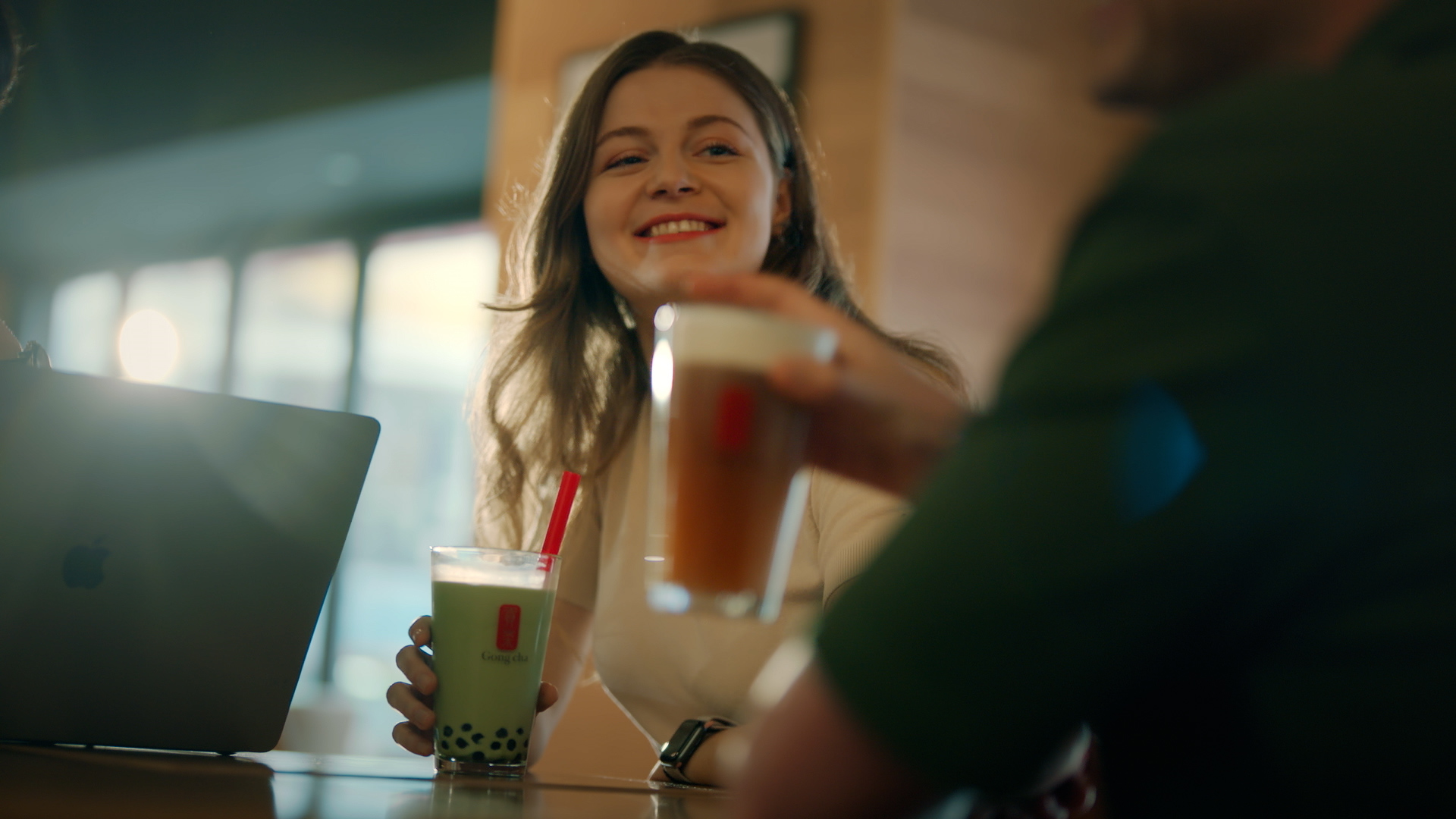 Girl drinking gong cha tea